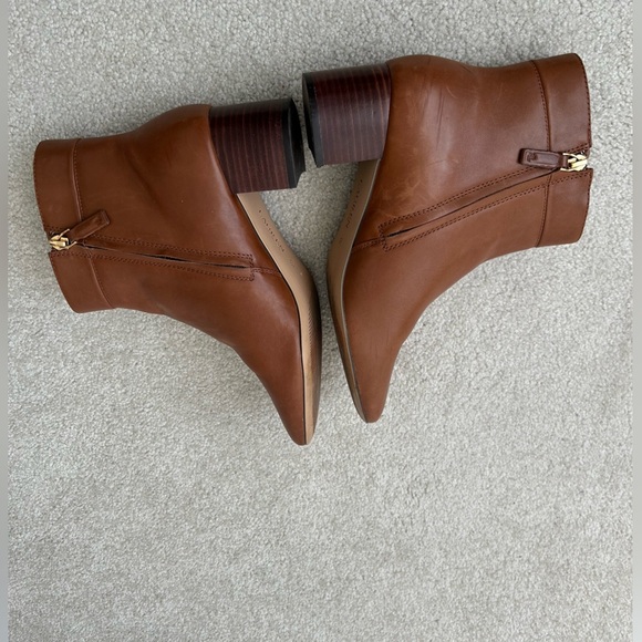 Lauren Ralph Lauren Wynne Polo Tan Leather Burnished Calf Ankle Boots - Picture 9 of 13